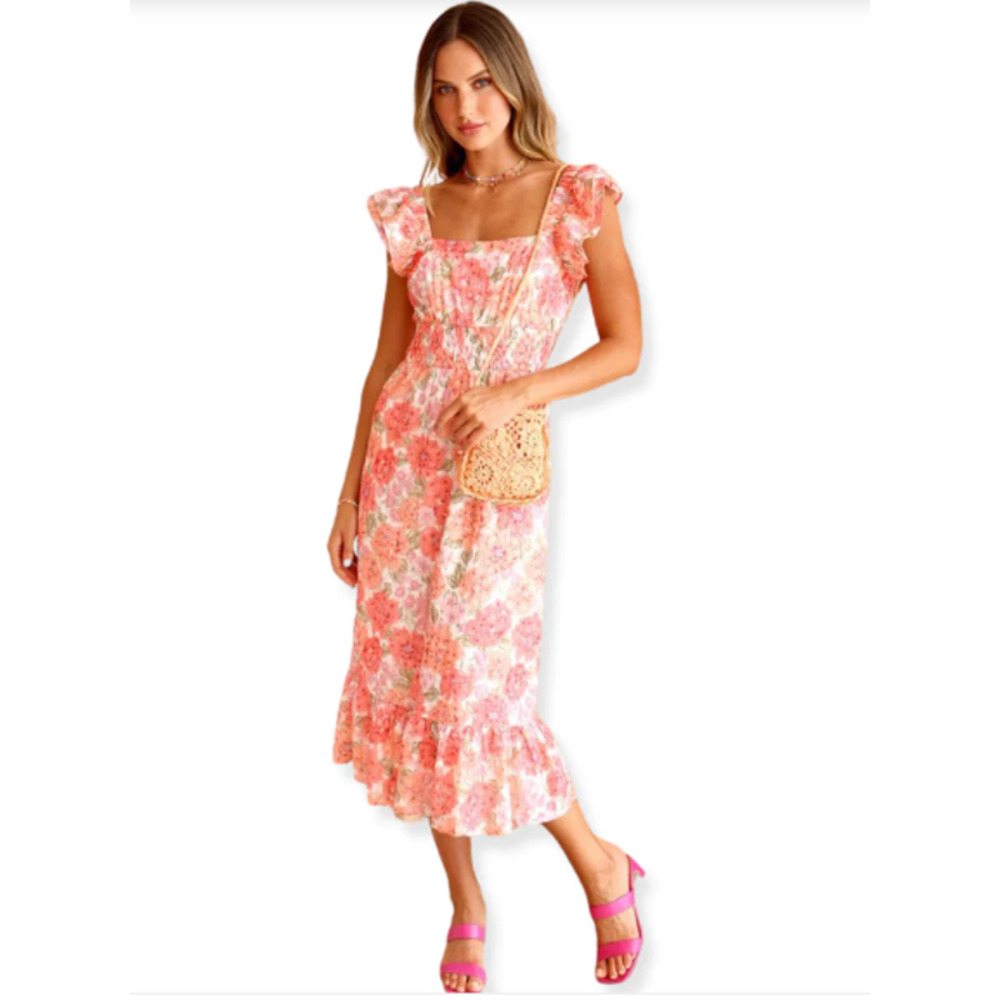 NWT Adelyn Rae Claudia Eyelet Embroidered Midi Dress $175 | S